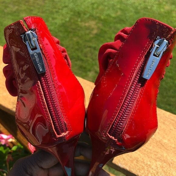 Marc Fisher red patent leather zip back pumps heel - Picture 7 of 9